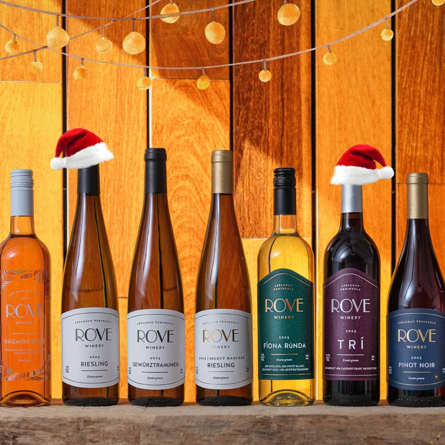 Rove Winery wines in a line